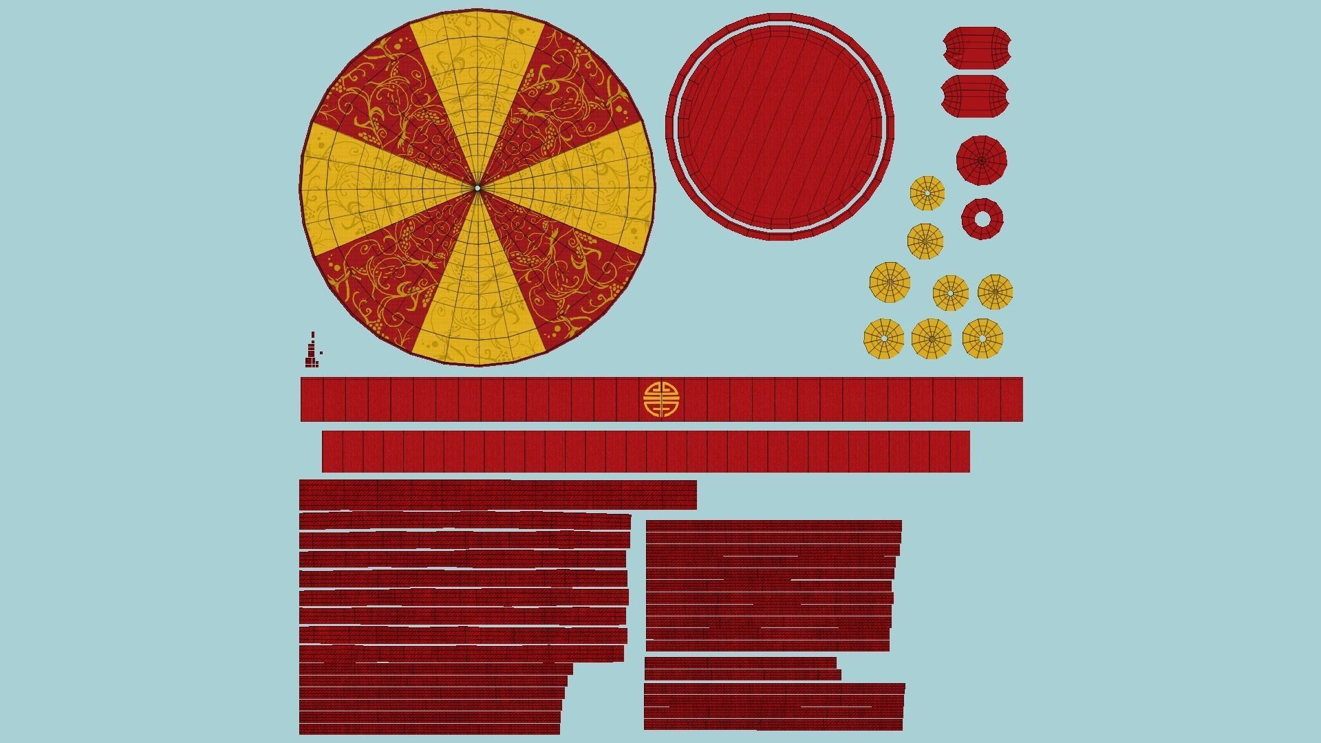 Chinese Traditional Hat A07 Red Yellow - Character Design Low-poly 3D model_5