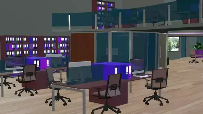Office Building With Interior - Low Poly 3D Models 3D model