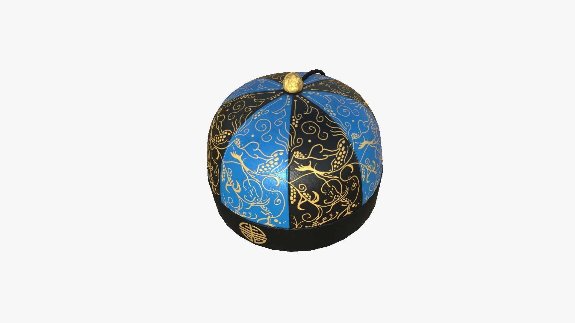 Chinese Traditional Hat A08 Black Blue - Character Design Low-poly 3D model_4