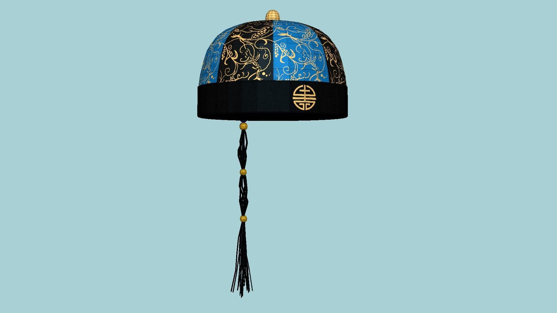 Chinese Traditional Hat A08 Black Blue - Character Design Low-poly 3D model_6