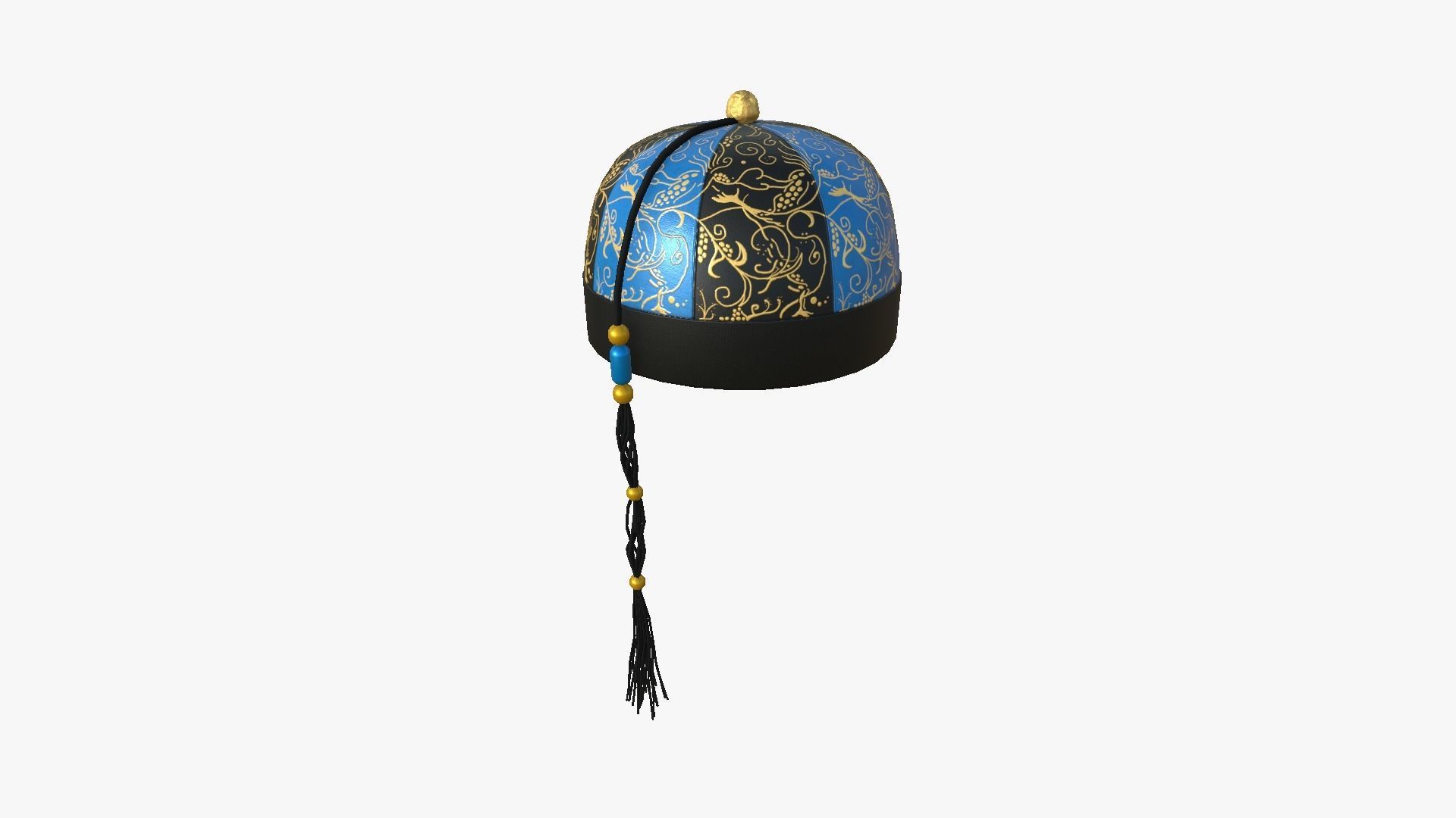 Chinese Traditional Hat A08 Black Blue - Character Design Low-poly 3D model_2