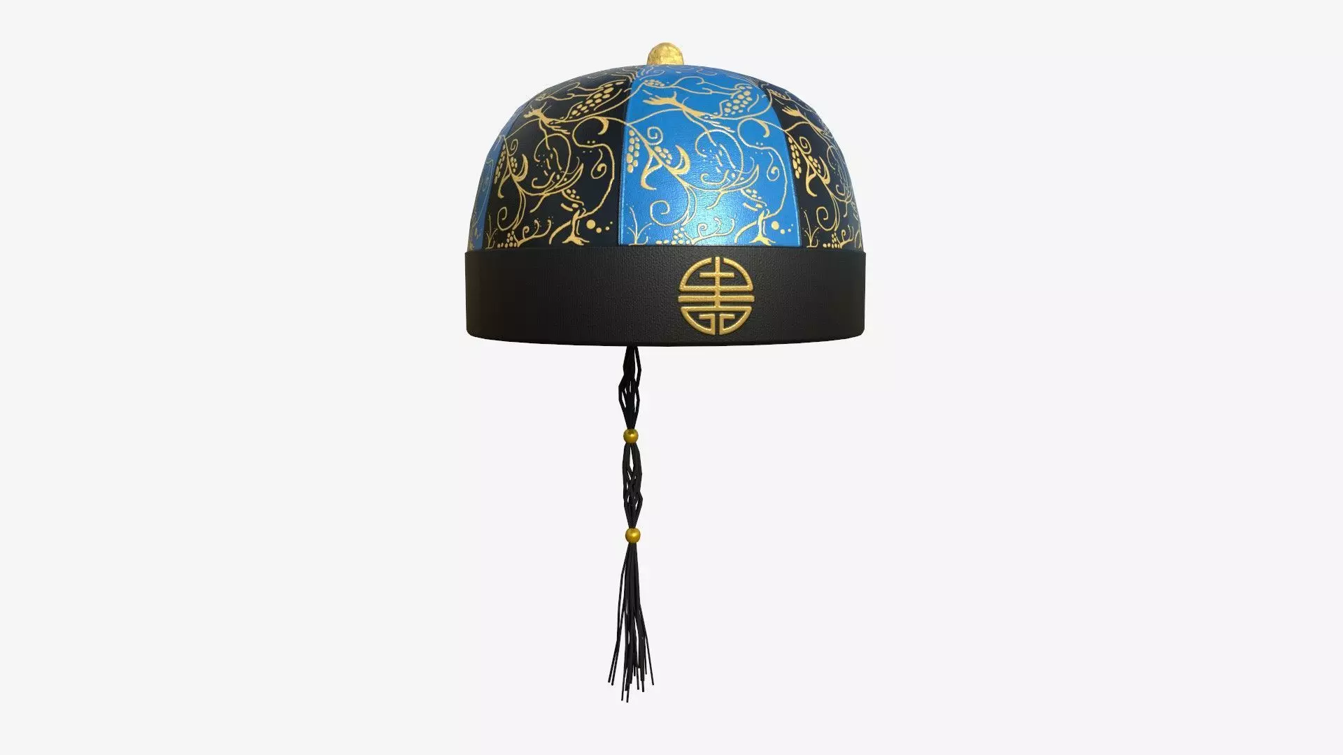 Chinese Traditional Hat A08 Black Blue - Character Design Low-poly 3D model_0