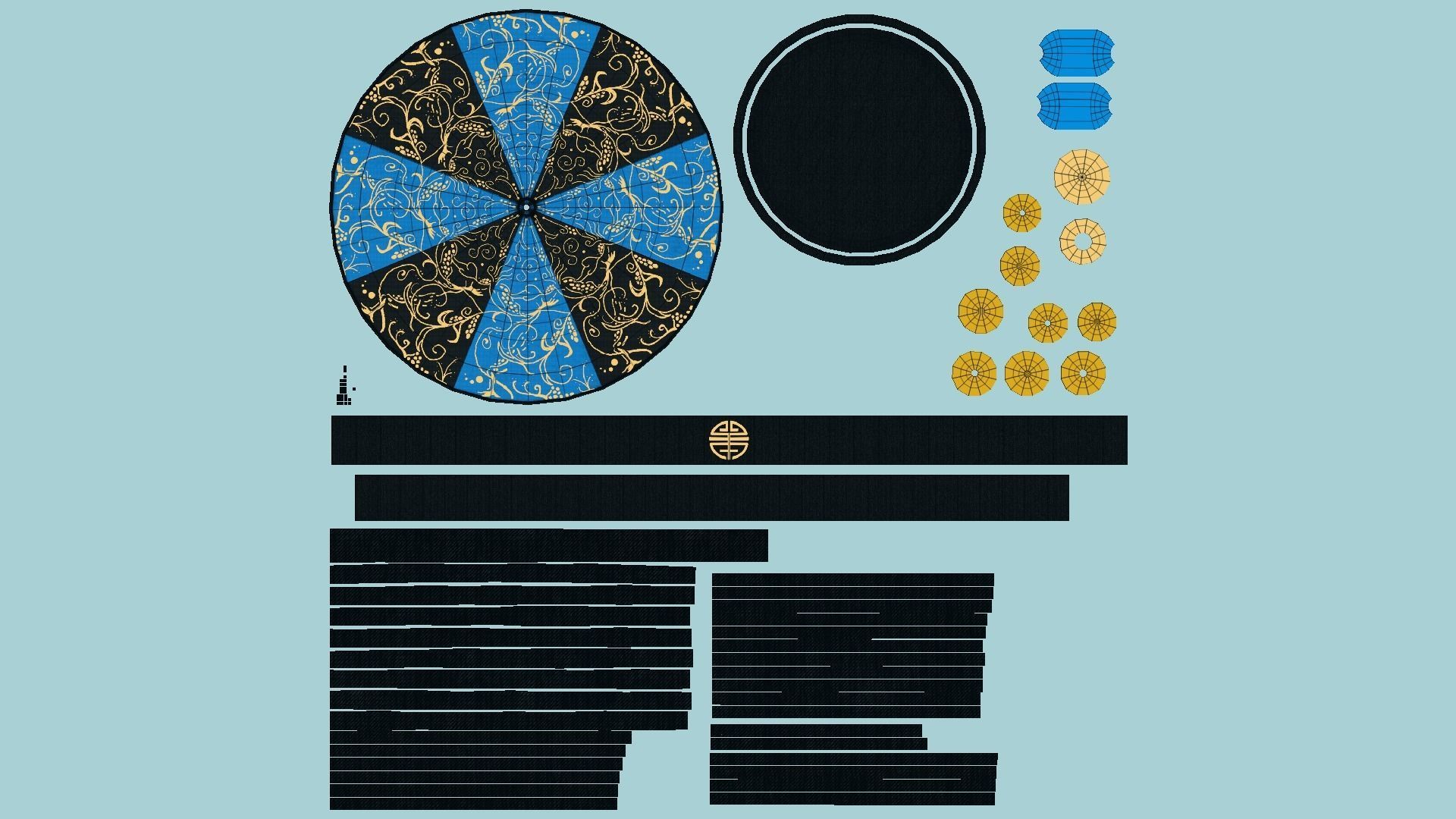 Chinese Traditional Hat A08 Black Blue - Character Design Low-poly 3D model_5