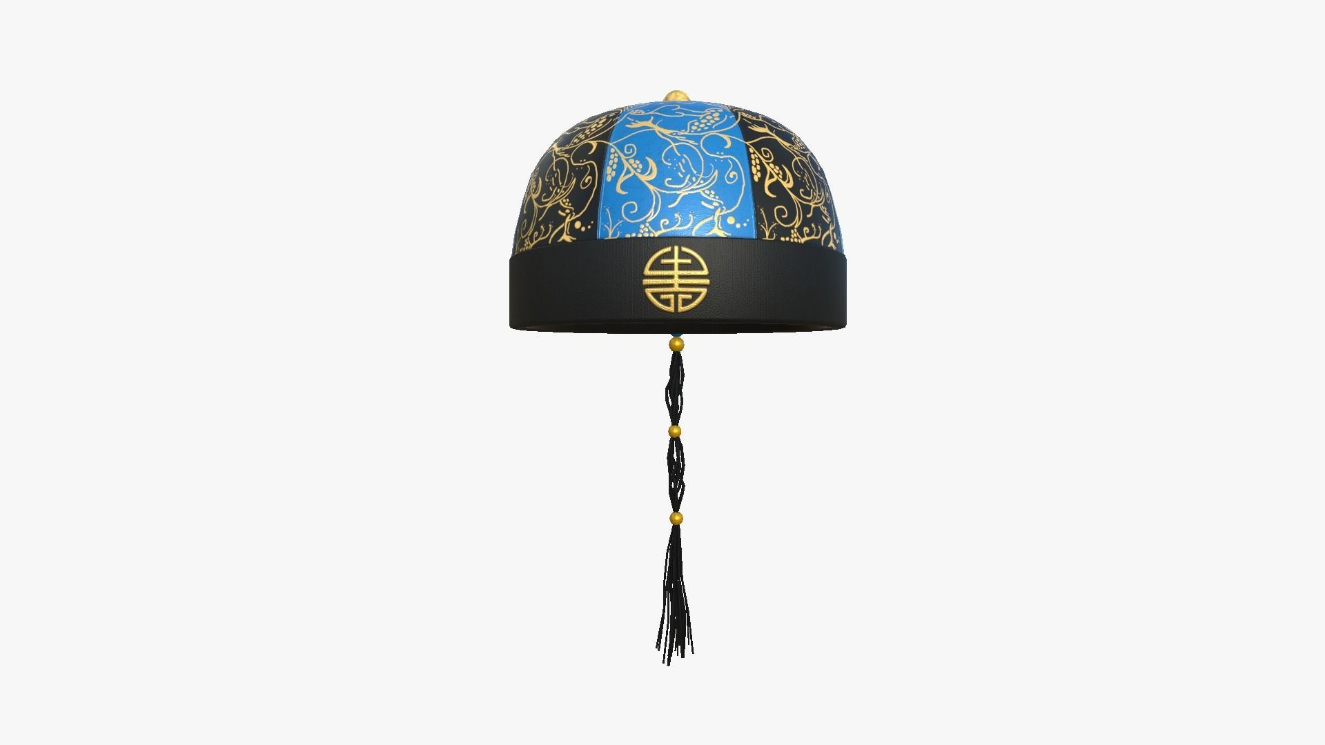 Chinese Traditional Hat A08 Black Blue - Character Design Low-poly 3D model_1