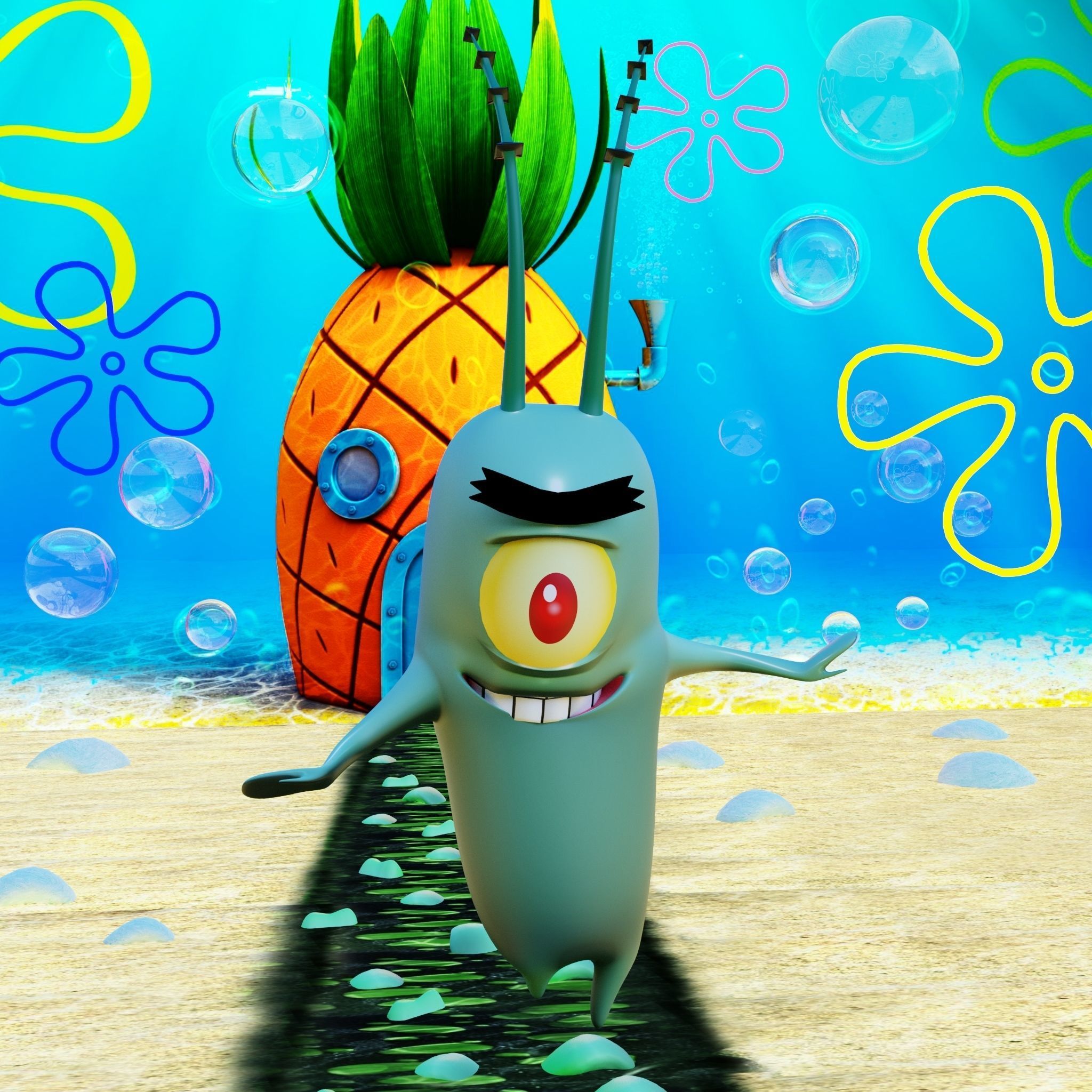Plankton from Spongebob Squarepants - Rigged PBR Low-poly 3D model_4