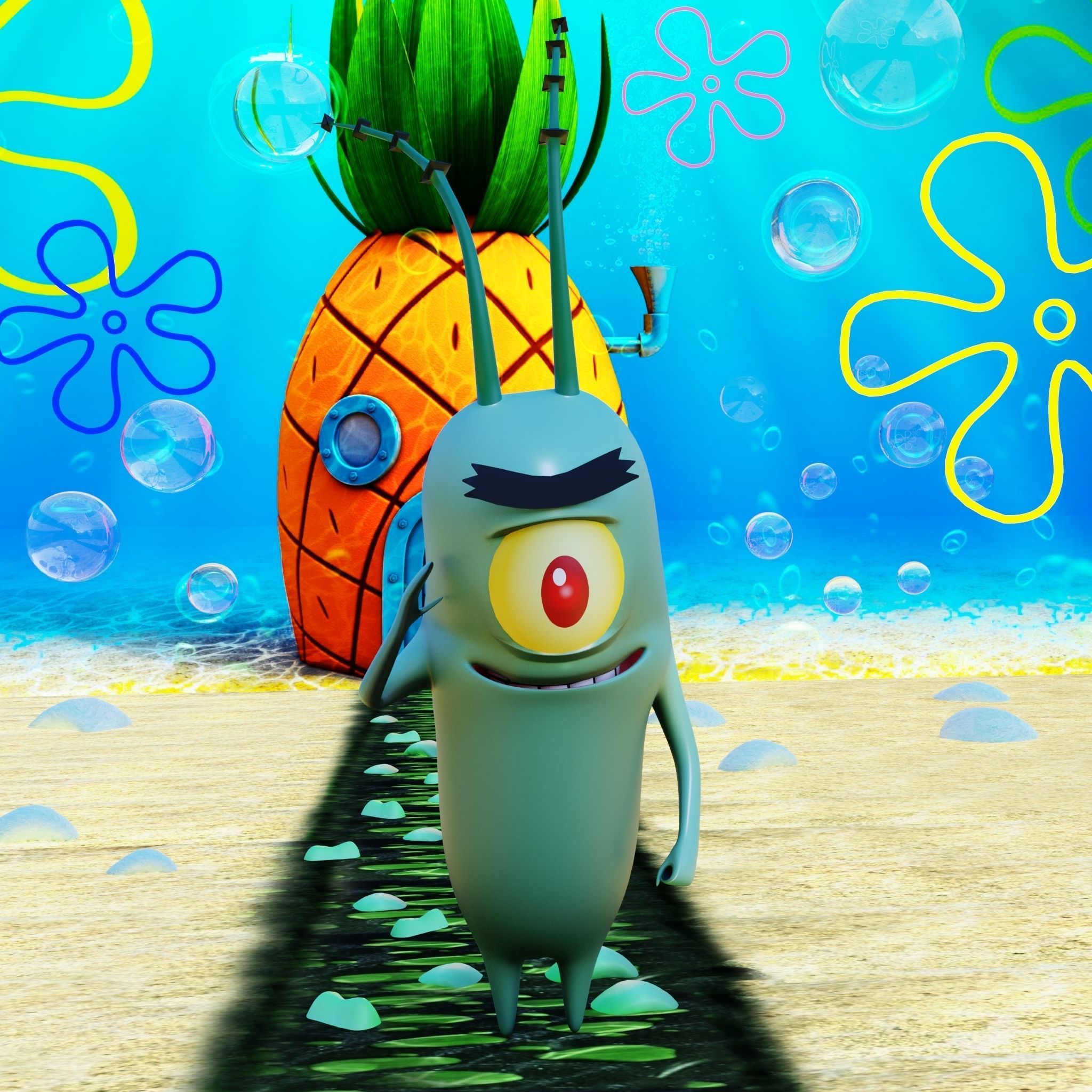 Plankton from Spongebob Squarepants - Rigged PBR Low-poly 3D model_8