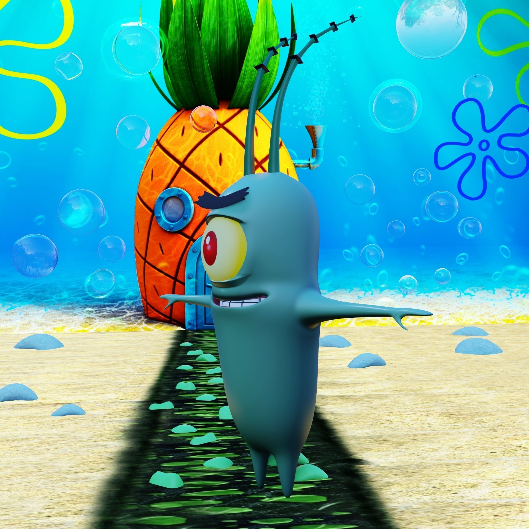 Plankton from Spongebob Squarepants - Rigged PBR Low-poly 3D model_20