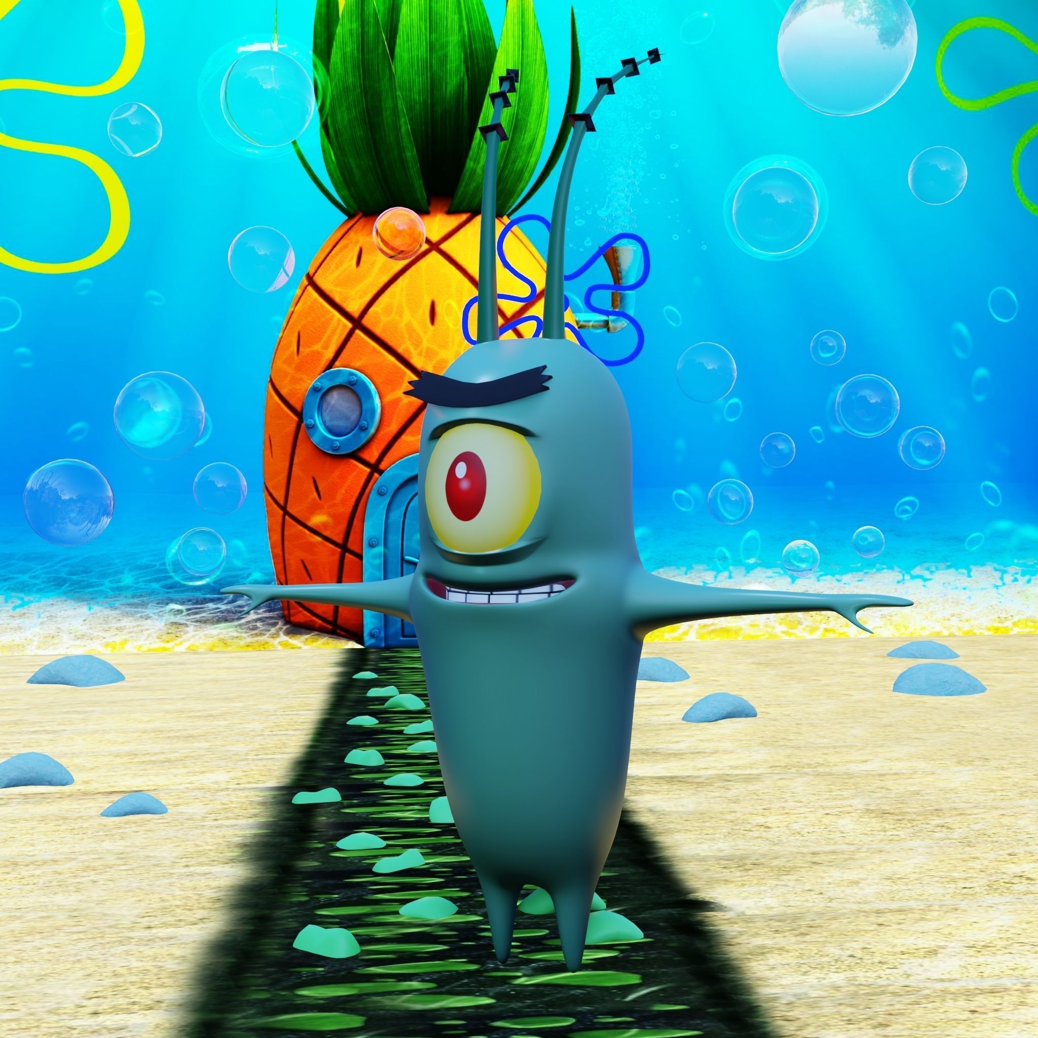 Plankton from Spongebob Squarepants - Rigged PBR Low-poly 3D model_15
