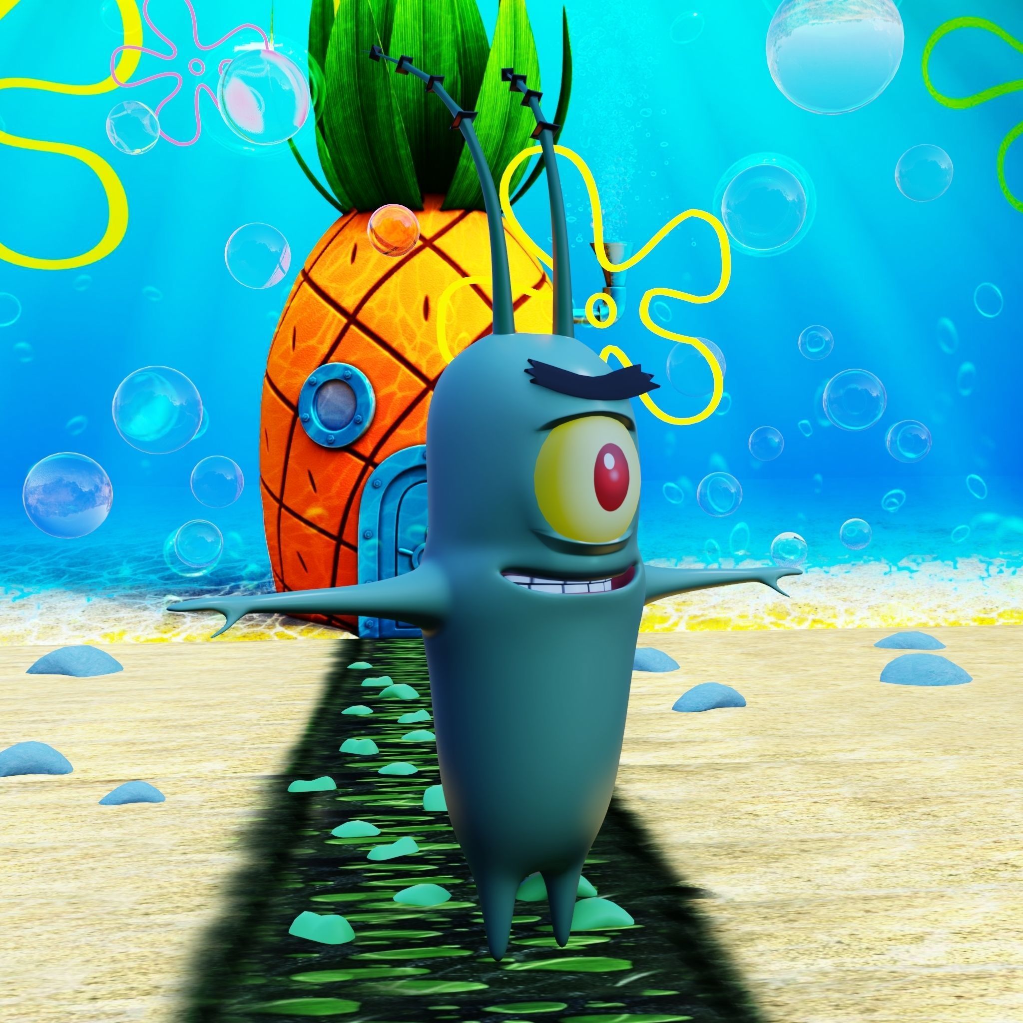 Plankton from Spongebob Squarepants - Rigged PBR Low-poly 3D model_47