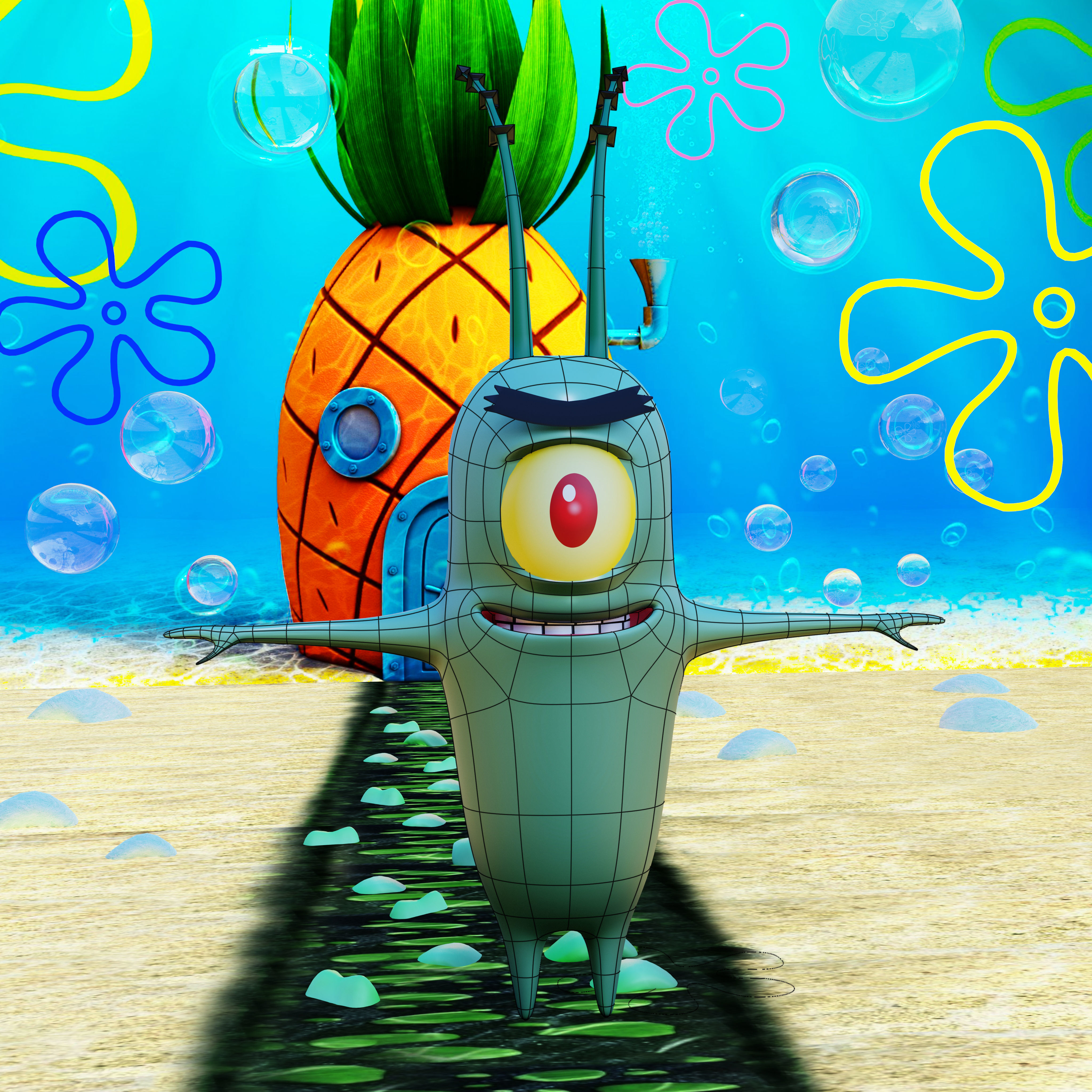 Plankton from Spongebob Squarepants - Rigged PBR Low-poly 3D model_3