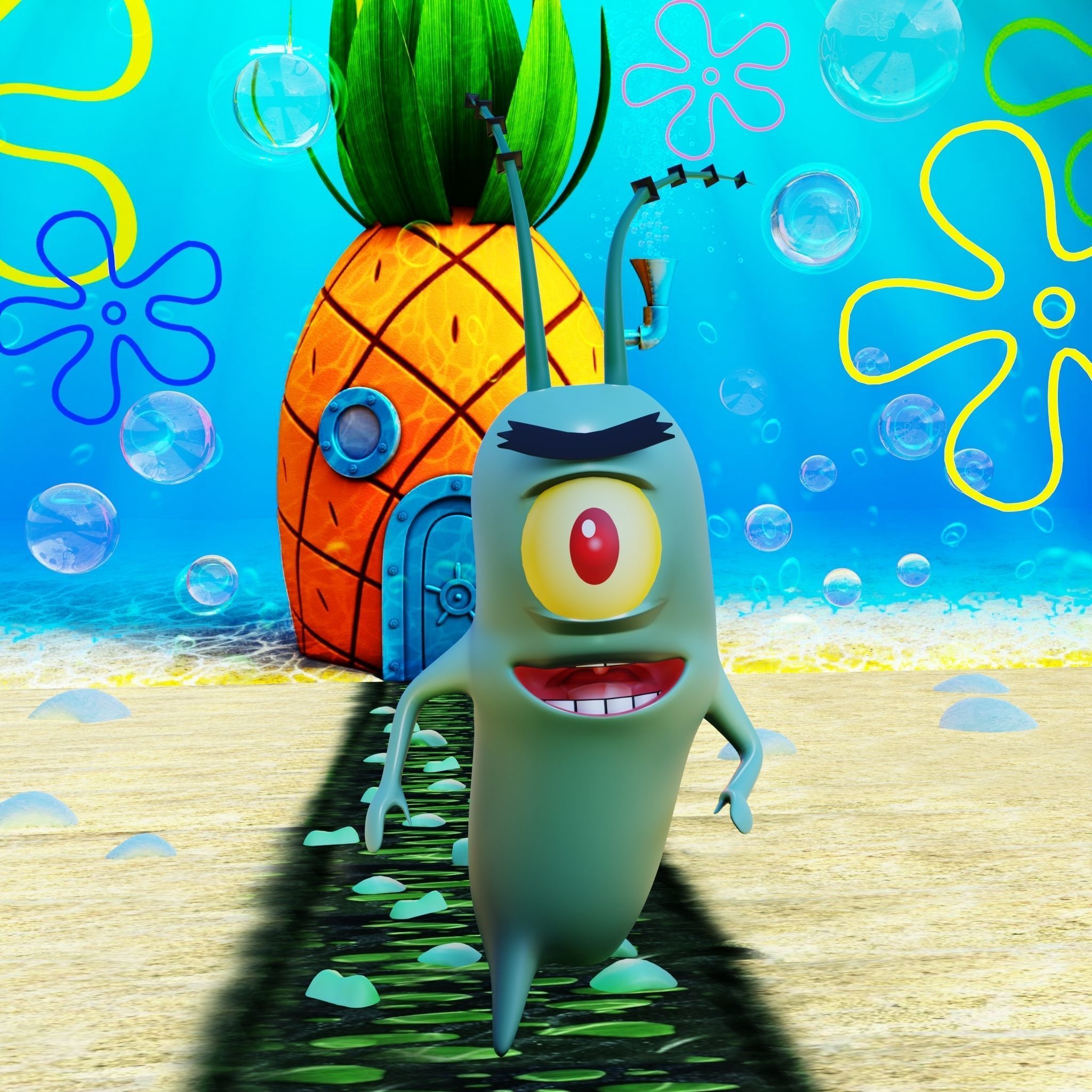 Plankton from Spongebob Squarepants - Rigged PBR Low-poly 3D model_6