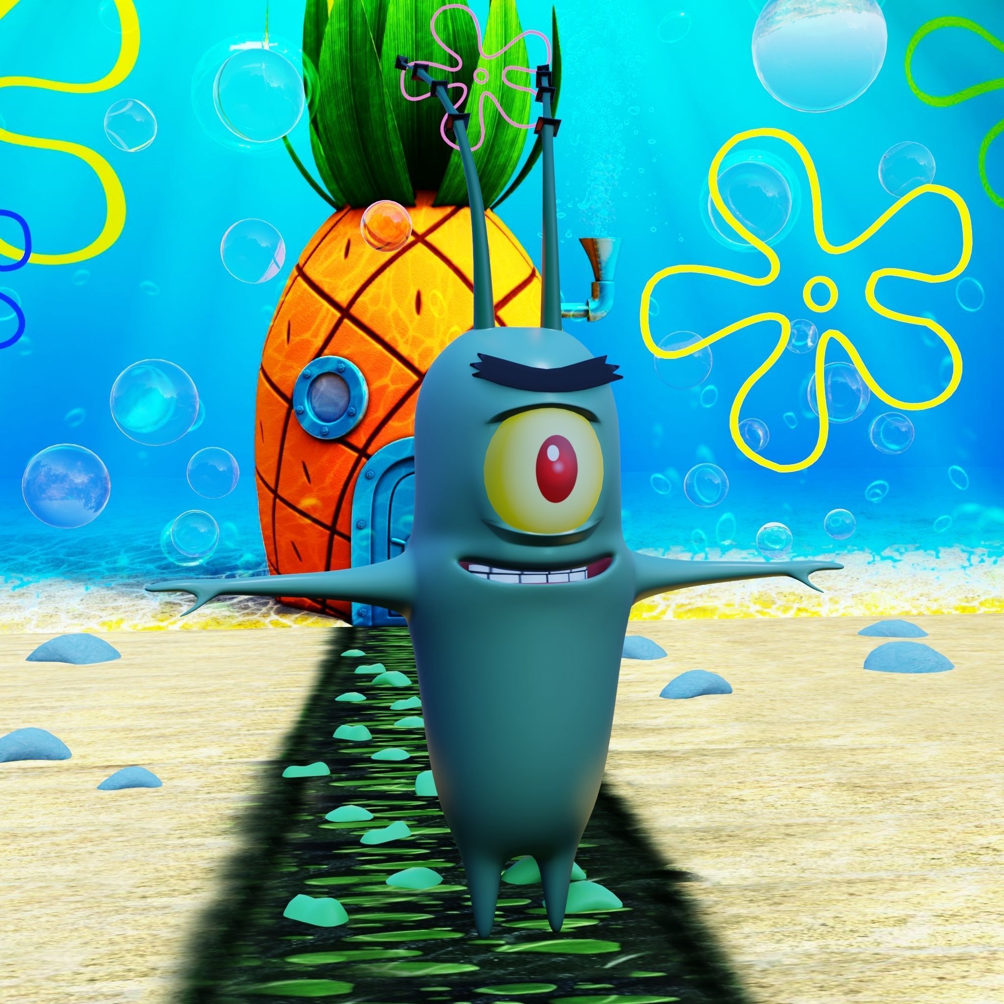Plankton from Spongebob Squarepants - Rigged PBR Low-poly 3D model_63