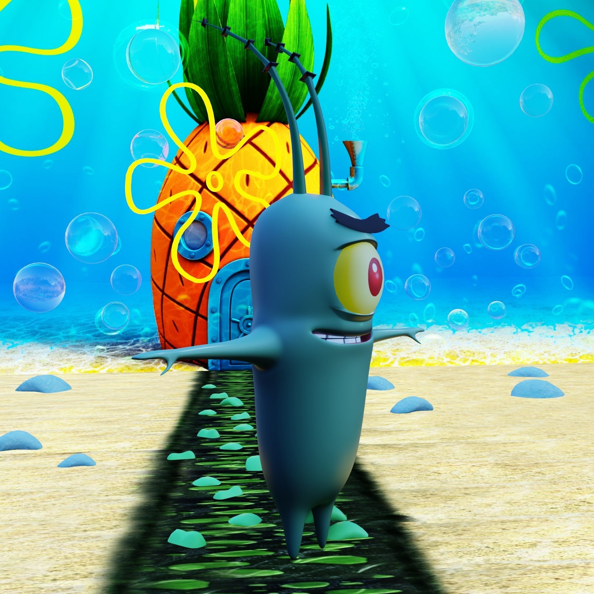 Plankton from Spongebob Squarepants - Rigged PBR Low-poly 3D model_59