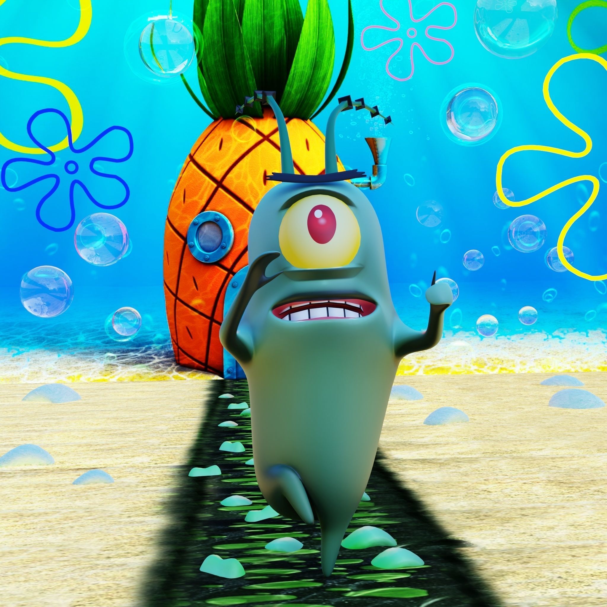 Plankton from Spongebob Squarepants - Rigged PBR Low-poly 3D model_7