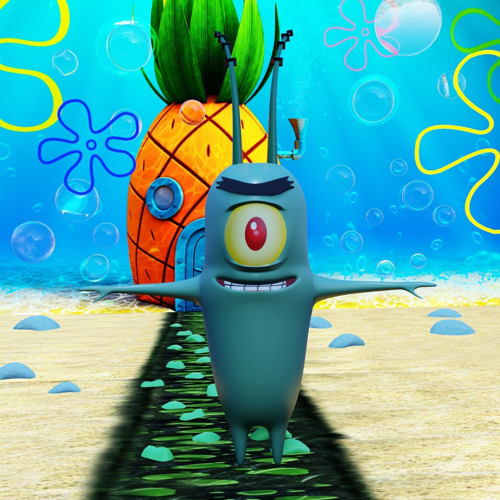 Plankton from Spongebob Squarepants - Rigged PBR Low-poly 3D model_10