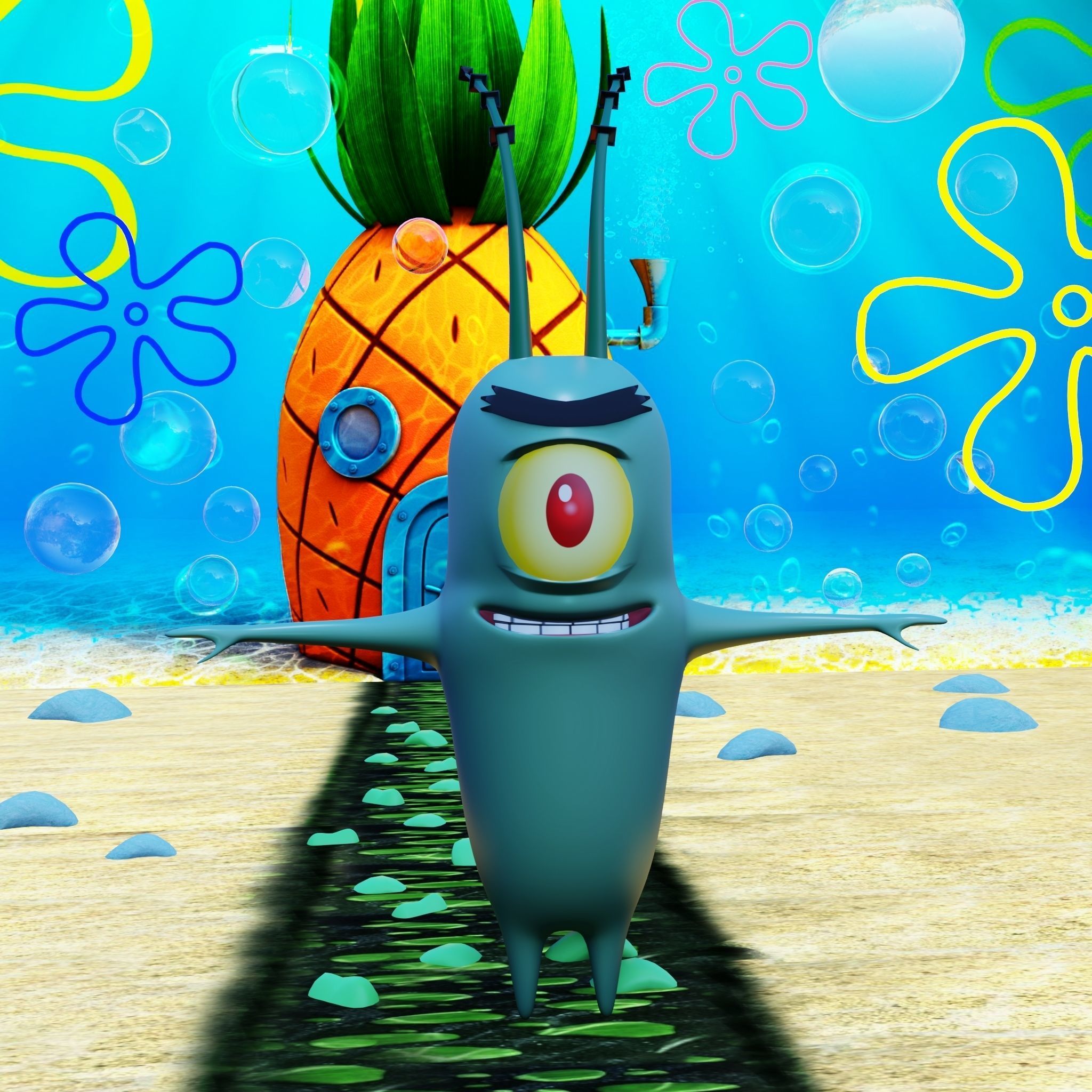 Plankton from Spongebob Squarepants - Rigged PBR Low-poly 3D model_45