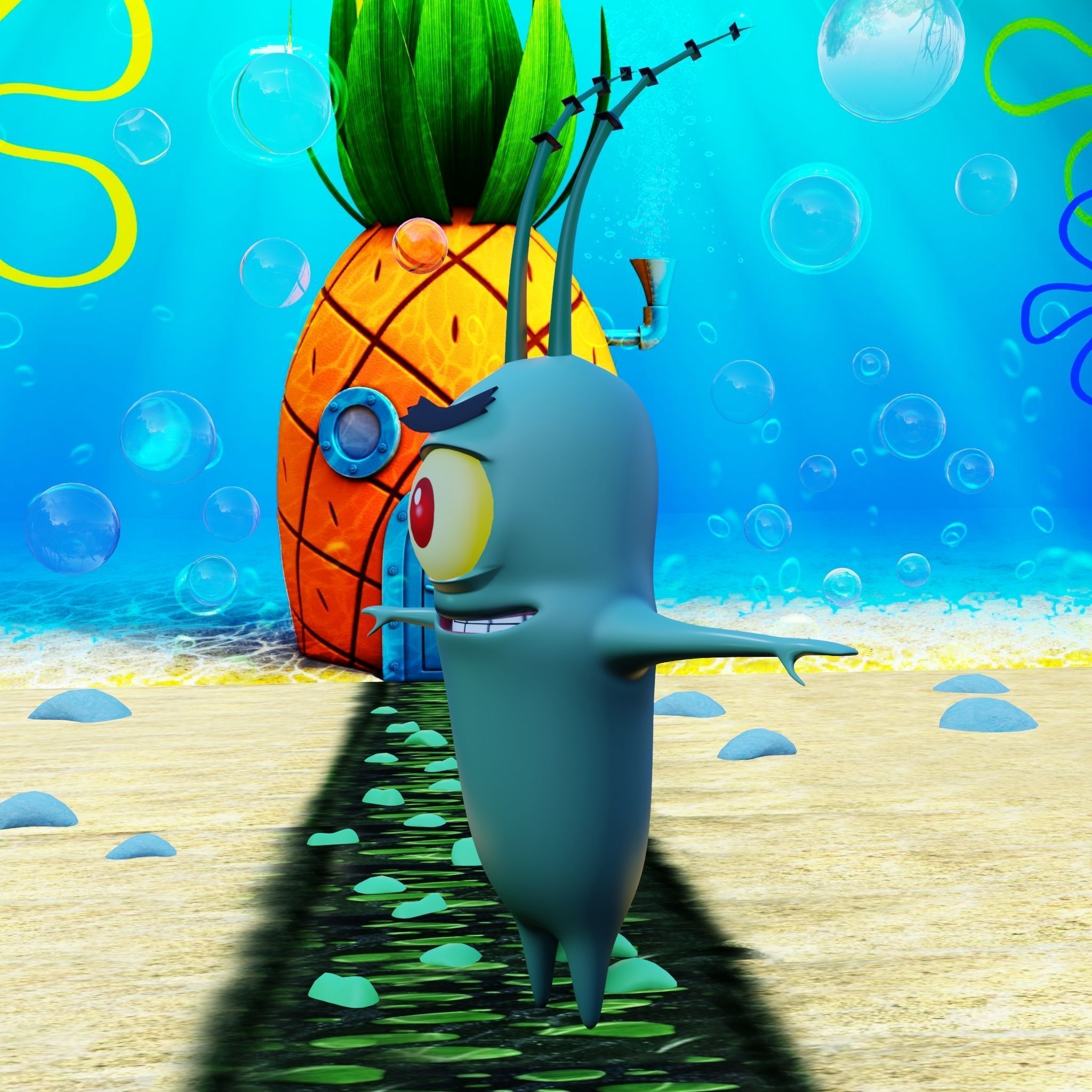 Plankton from Spongebob Squarepants - Rigged PBR Low-poly 3D model_22