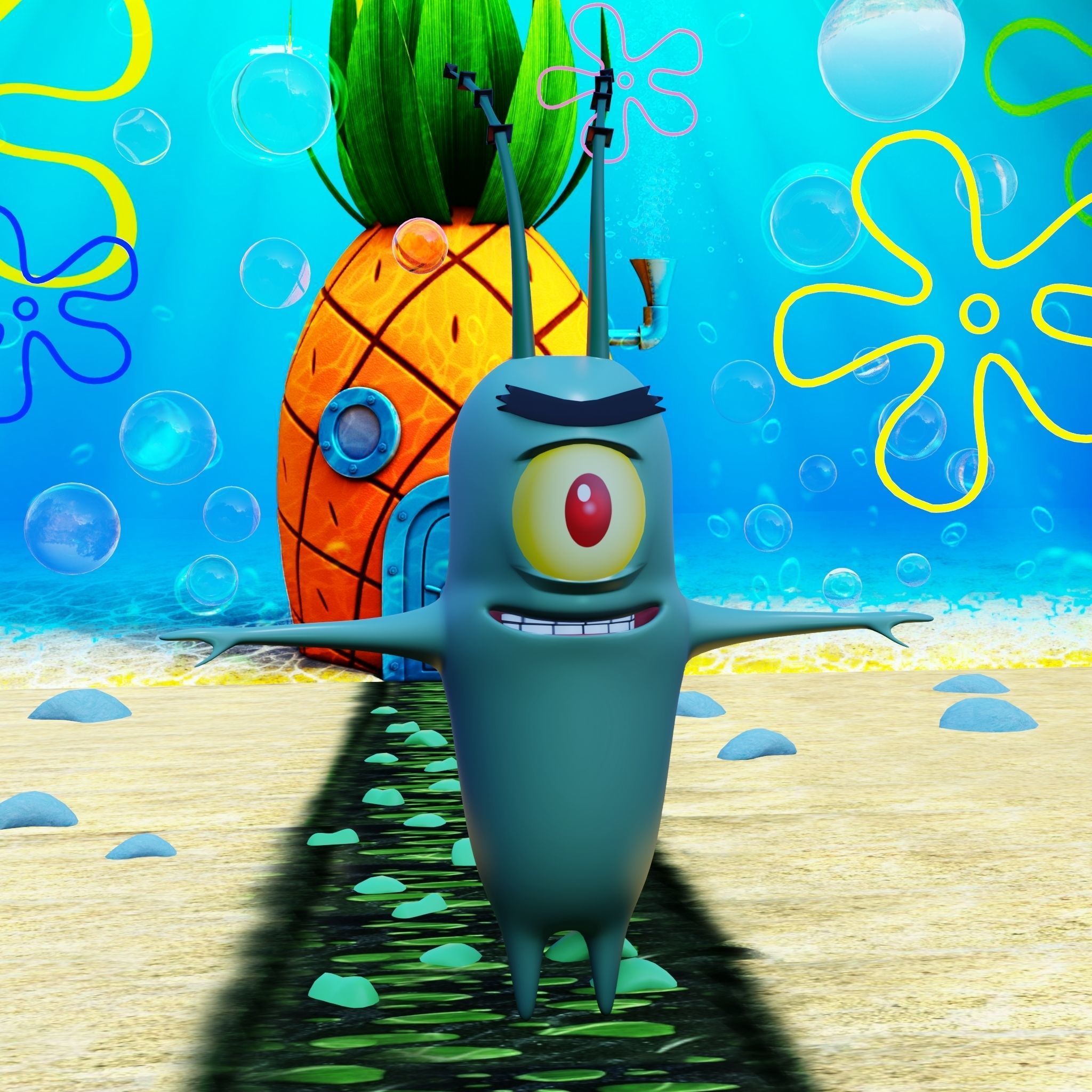 Plankton from Spongebob Squarepants - Rigged PBR Low-poly 3D model_67