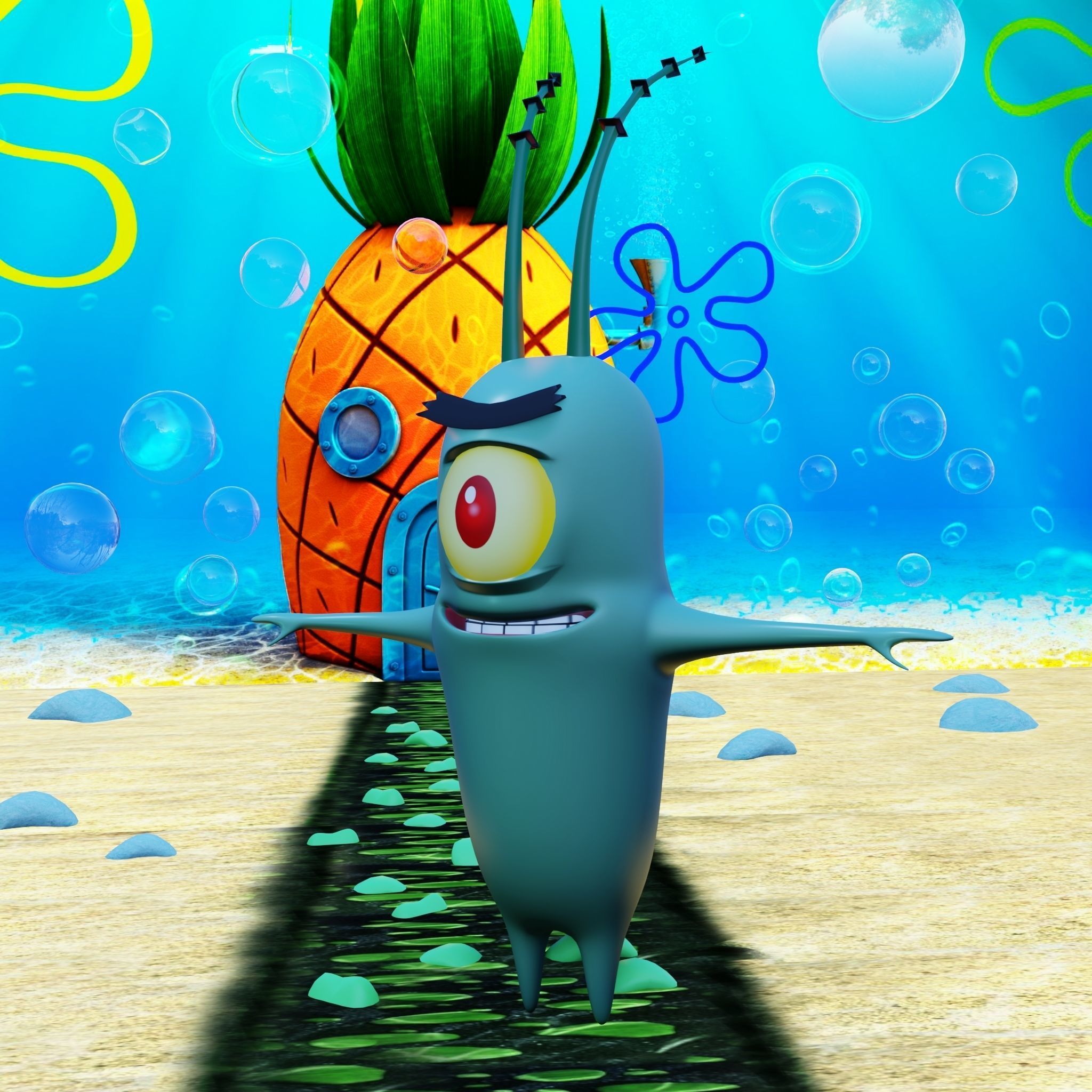 Plankton from Spongebob Squarepants - Rigged PBR Low-poly 3D model_16