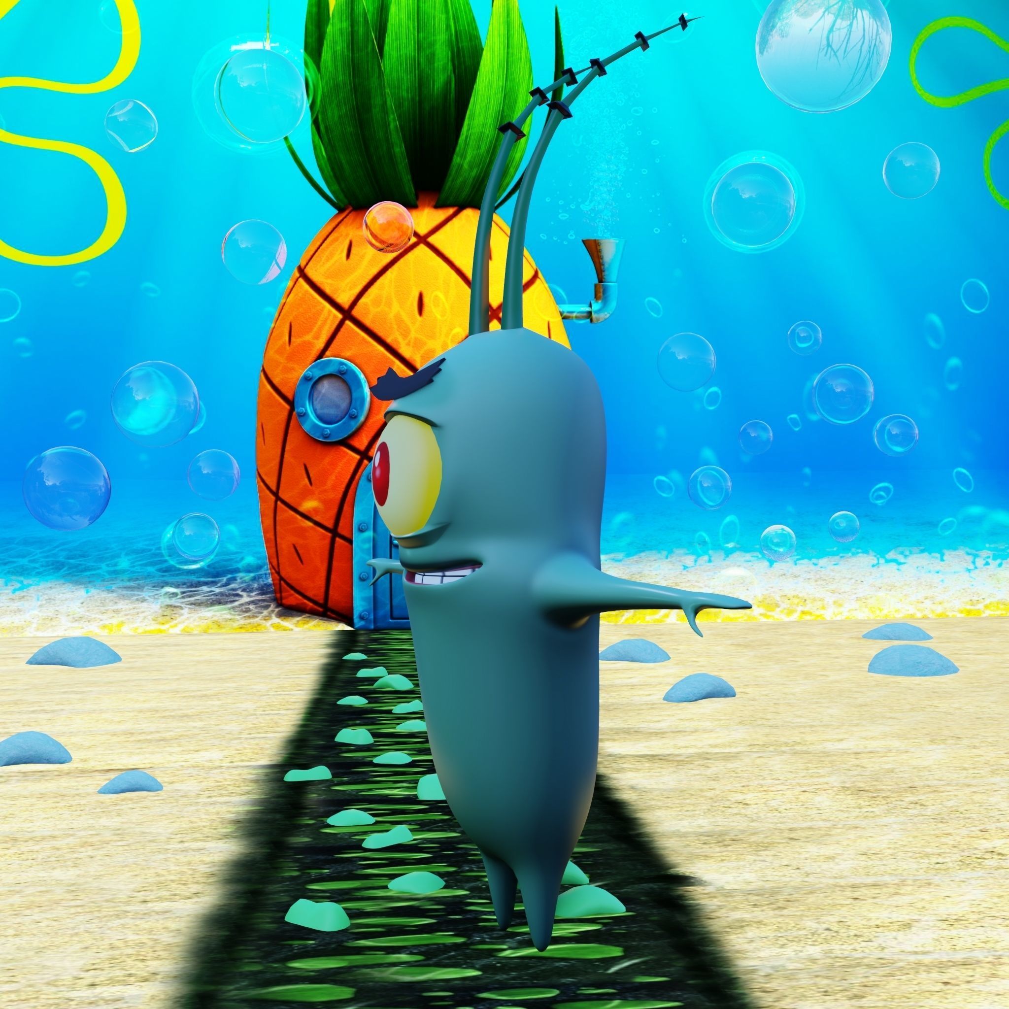 Plankton from Spongebob Squarepants - Rigged PBR Low-poly 3D model_23