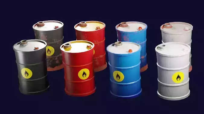 Stylized Low-poly Oil Barrel 3D Model