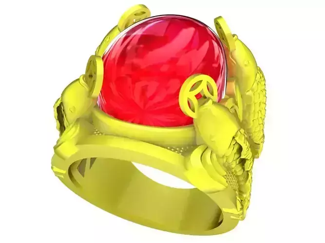5131 four carps holds oval ruby men fengshui ring 