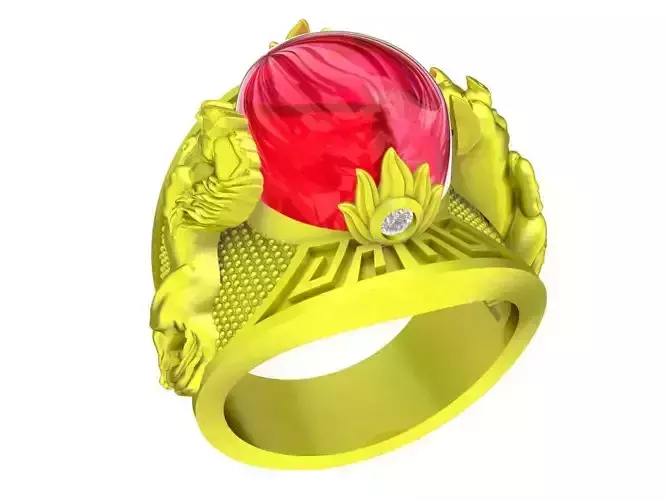 5137 zodiac oval men ring with horse and pig