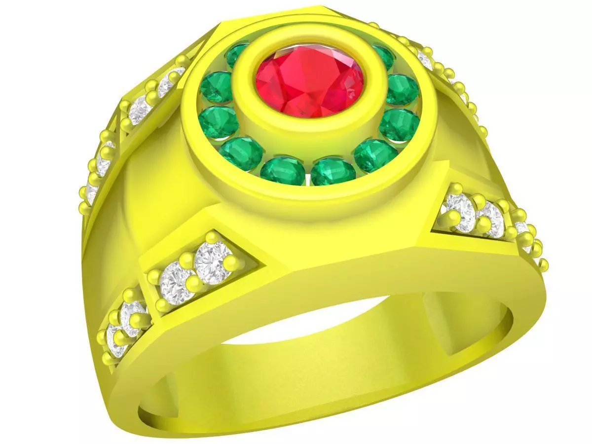 Luxury Halo Round Gemstone Ring for Men 5142 3D print model