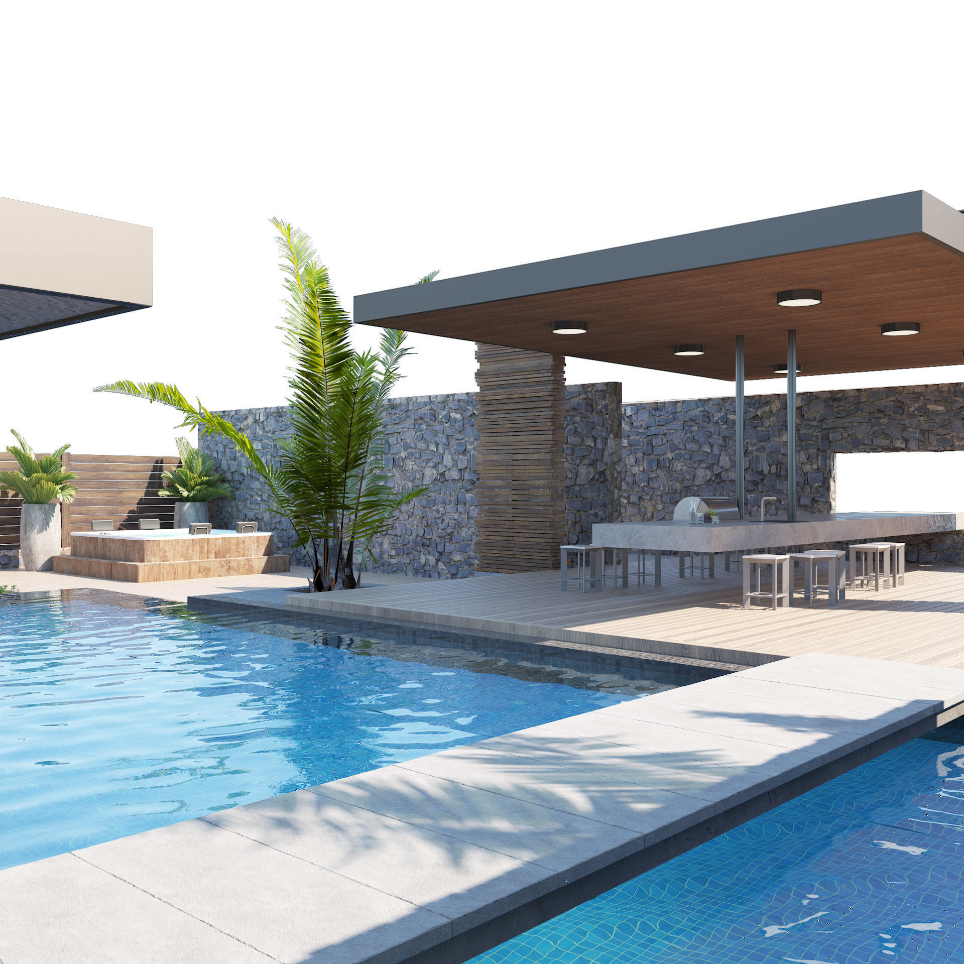 private garden with pool and pergola 3D model_2
