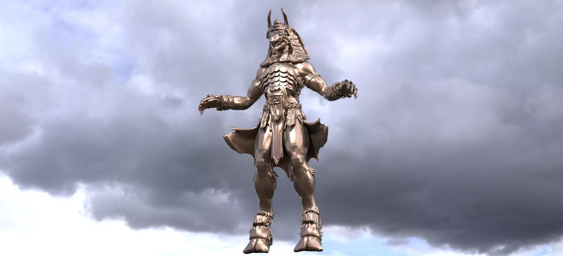Anubis Statue Sculpture 3 hands out  3D model_0