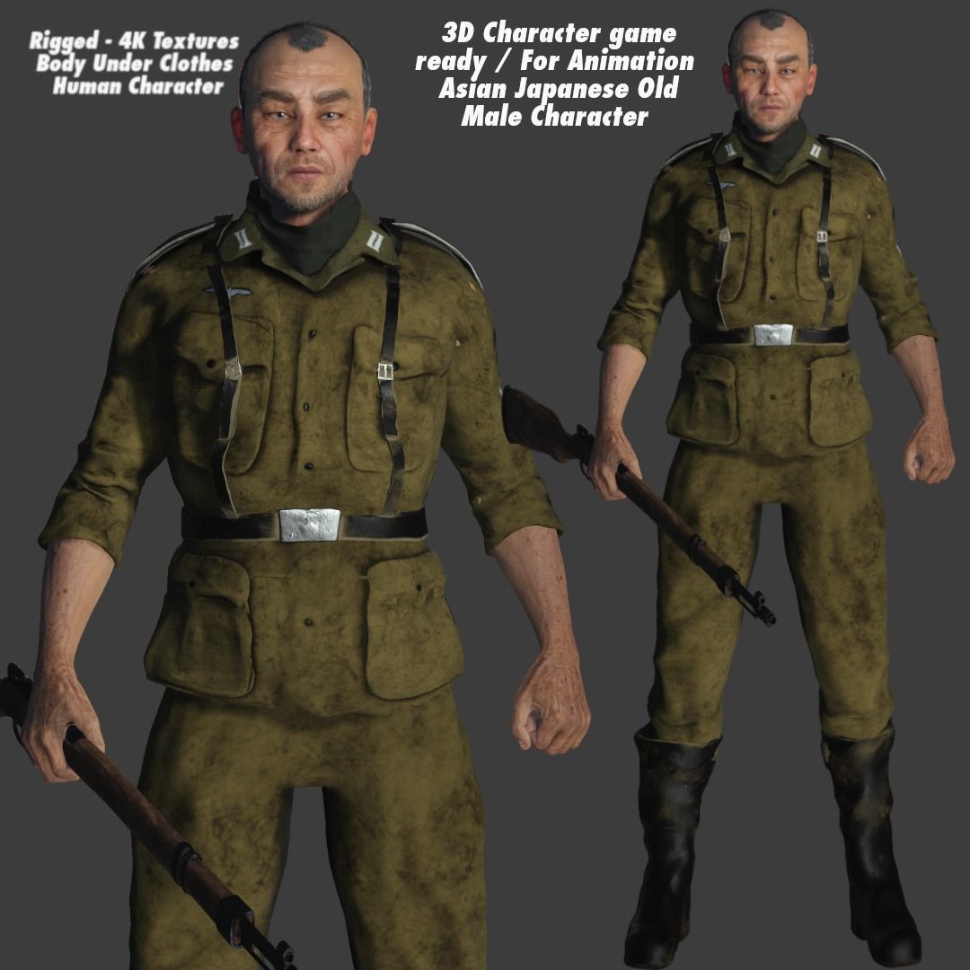3D ASIAN JAPANESE MALE  MILITARY-REALISTIC RIGGED GAME CHARACTER Low-poly 3D model_1