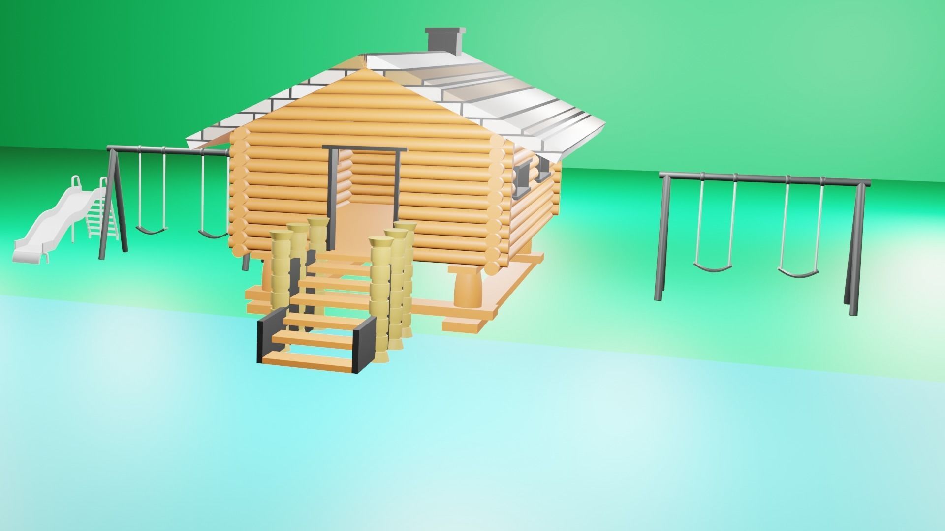 Beach Park Low-poly 3D model_1