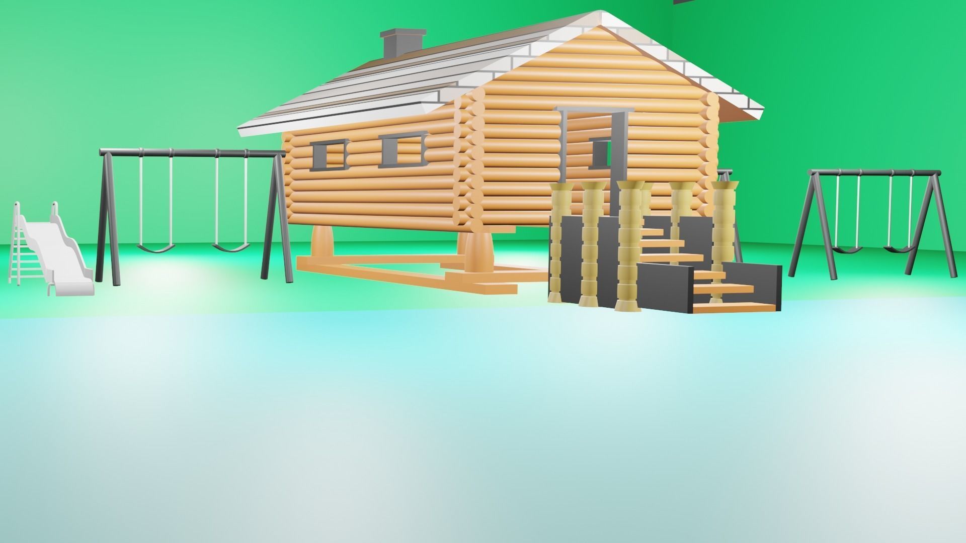 Beach Park Low-poly 3D model_2