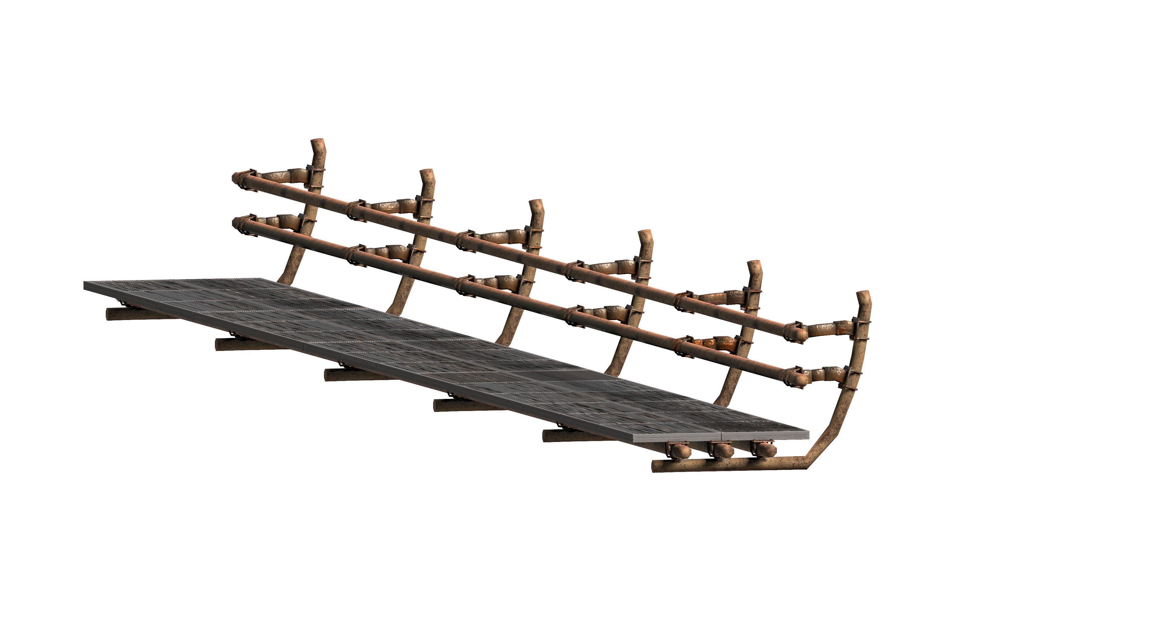 Sci-fi handrail railing footbridge 3D model_2