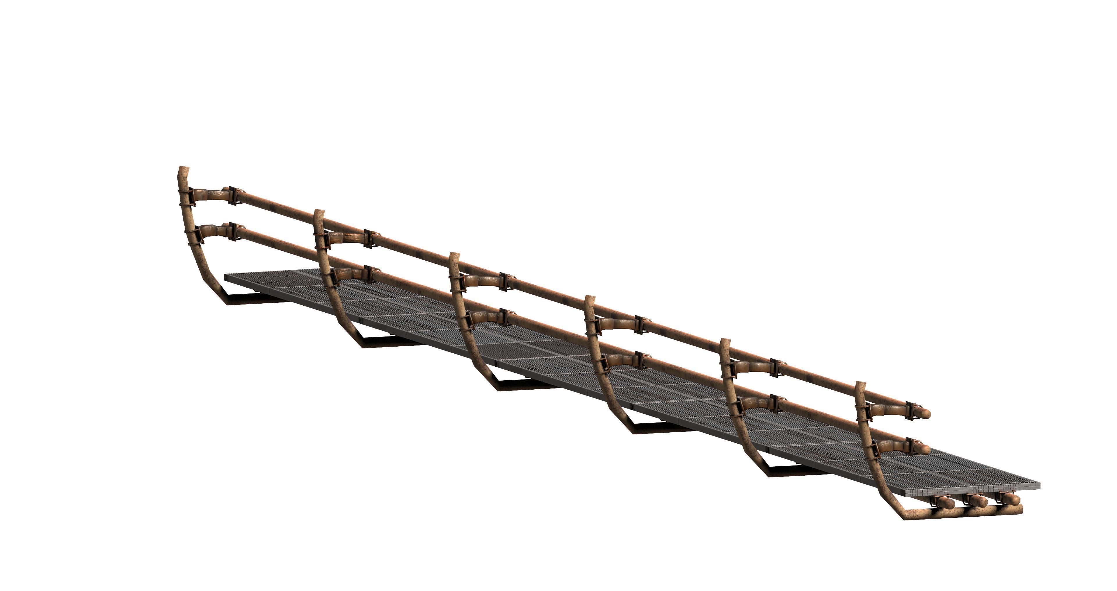 Sci-fi handrail railing footbridge 3D model_4