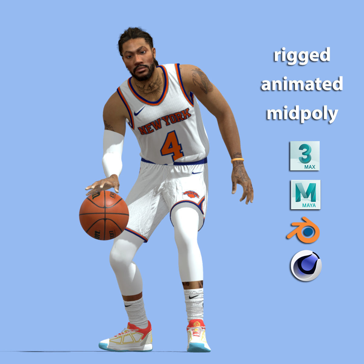 3D Rigged Derrick Rose New York Knicks NBA 3D model_3
