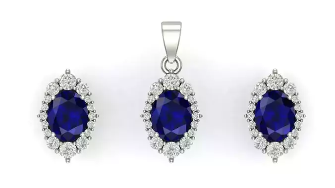 Oval Sapphire Pendant and Earrings 