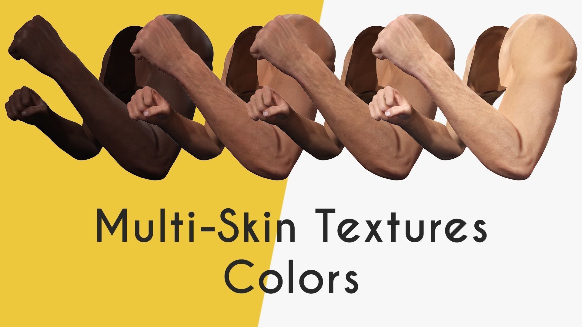 VR 4K Realistic Hands Multi-Skins Colors Rigged HQ Low-poly 3D model_2
