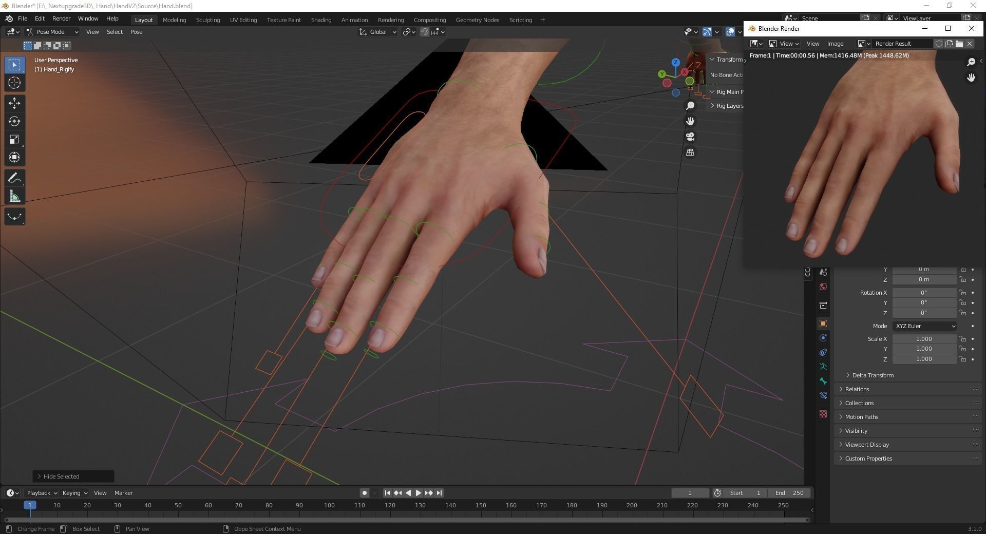 VR 4K Realistic Hands Multi-Skins Colors Rigged HQ Low-poly 3D model_22