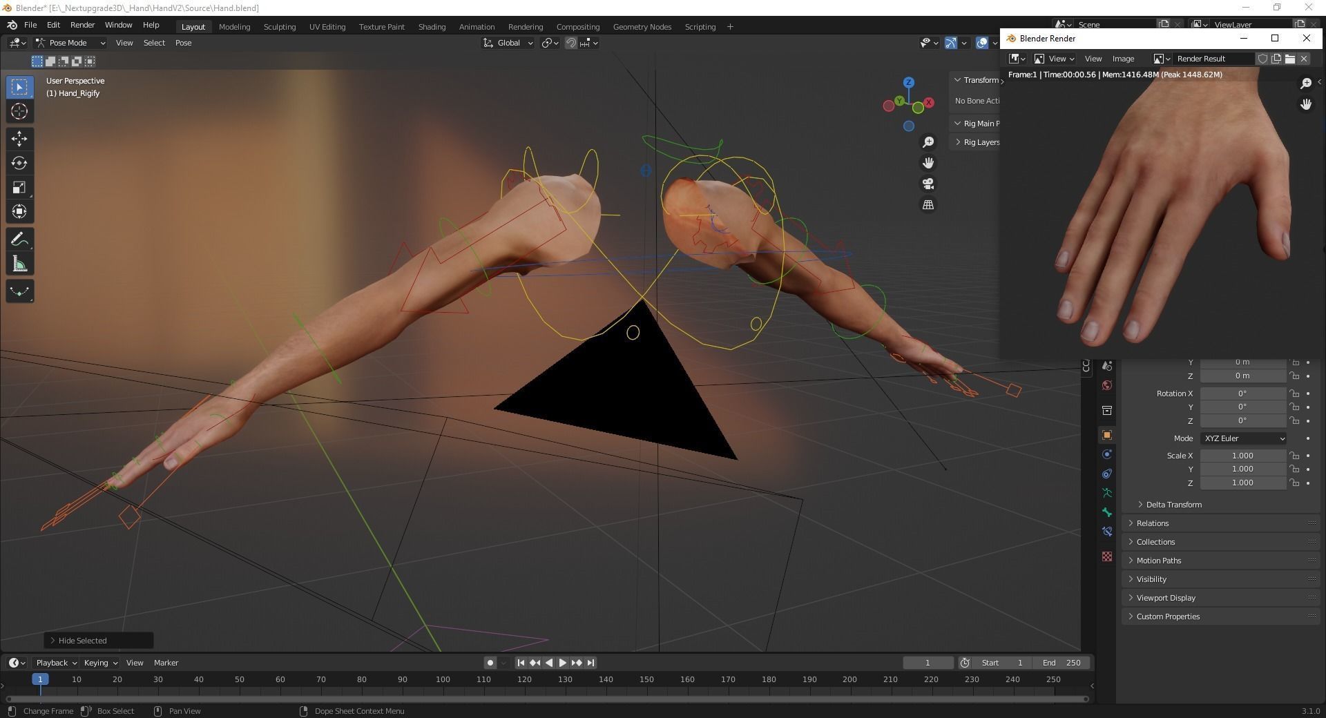 VR 4K Realistic Hands Multi-Skins Colors Rigged HQ Low-poly 3D model_16