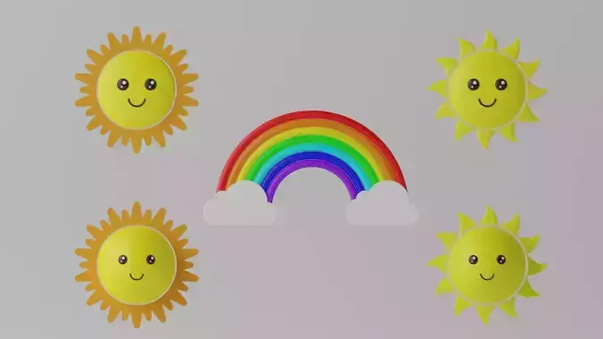 Cartoon Sun Rainbow and Cloud