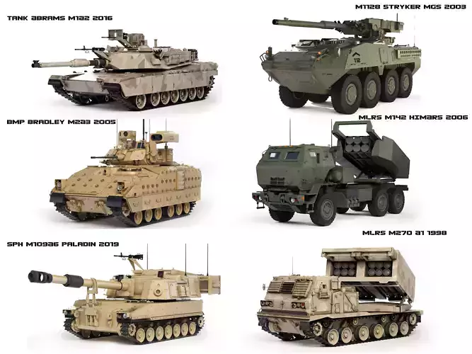 Collection of heavy equipment of the armed forces USA 