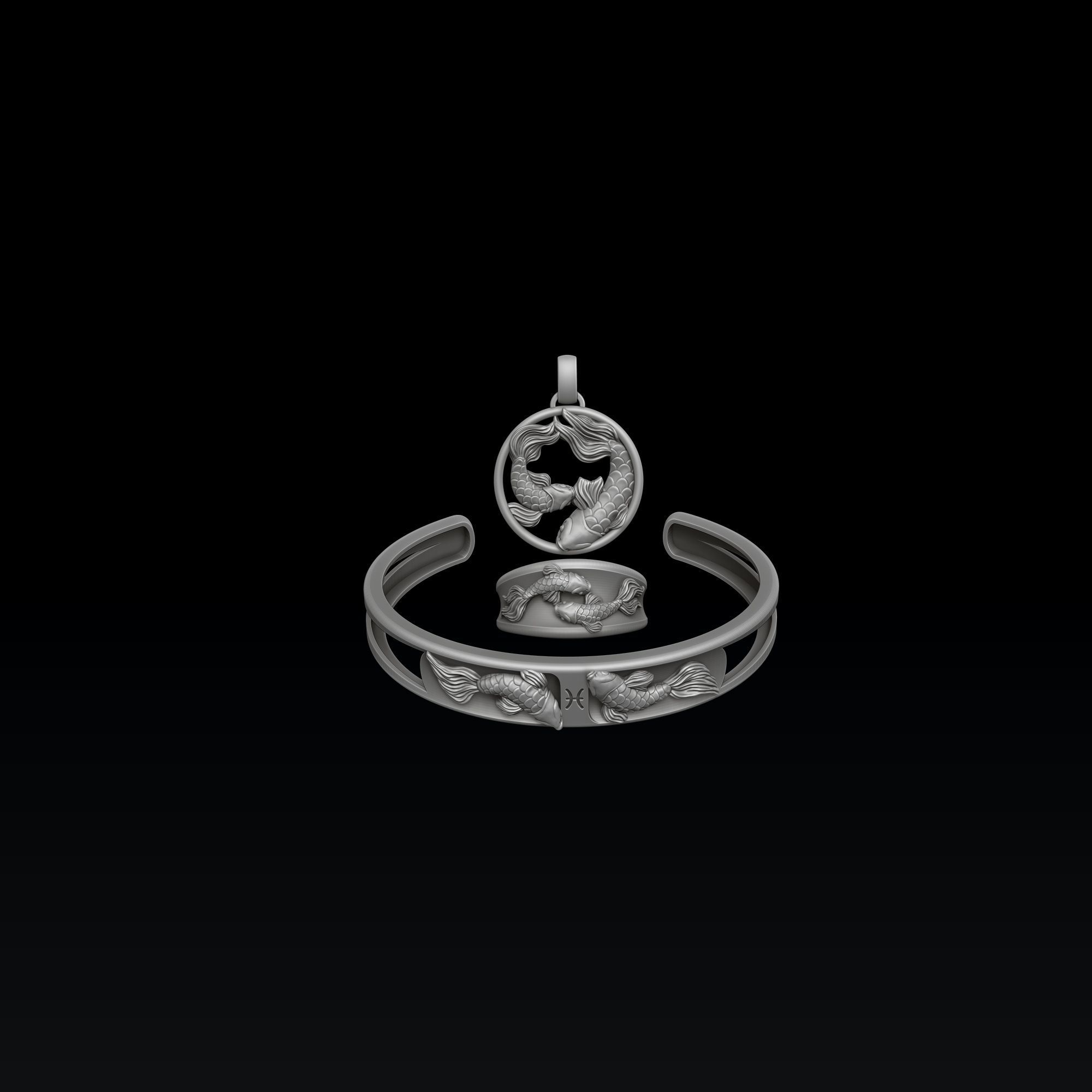 Zodiac Horoscope Pisces ring pendant bracelet collection 3D print model_2