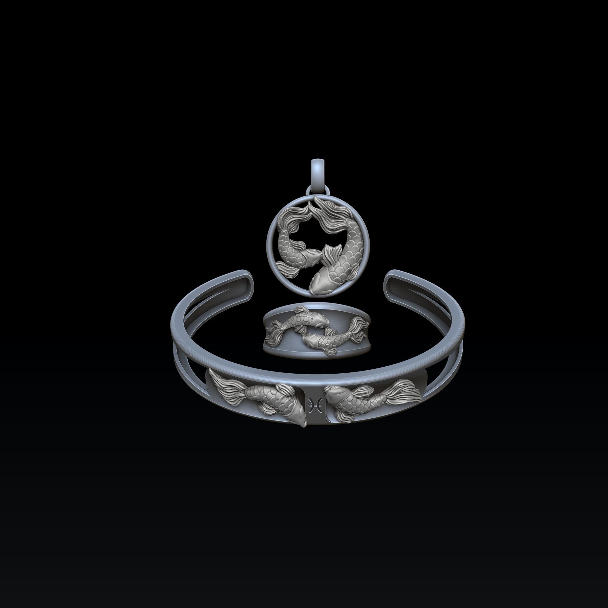 Zodiac Horoscope Pisces ring pendant bracelet collection 3D print model_1
