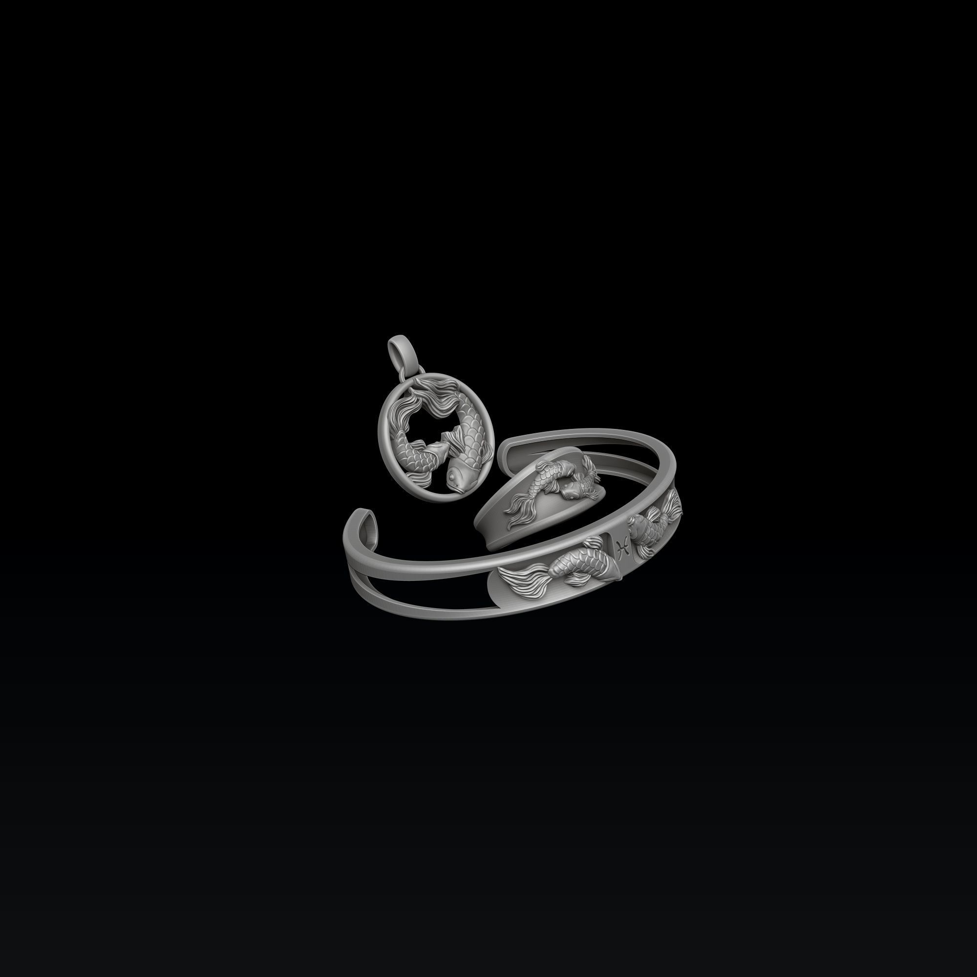 Zodiac Horoscope Pisces ring pendant bracelet collection 3D print model_4