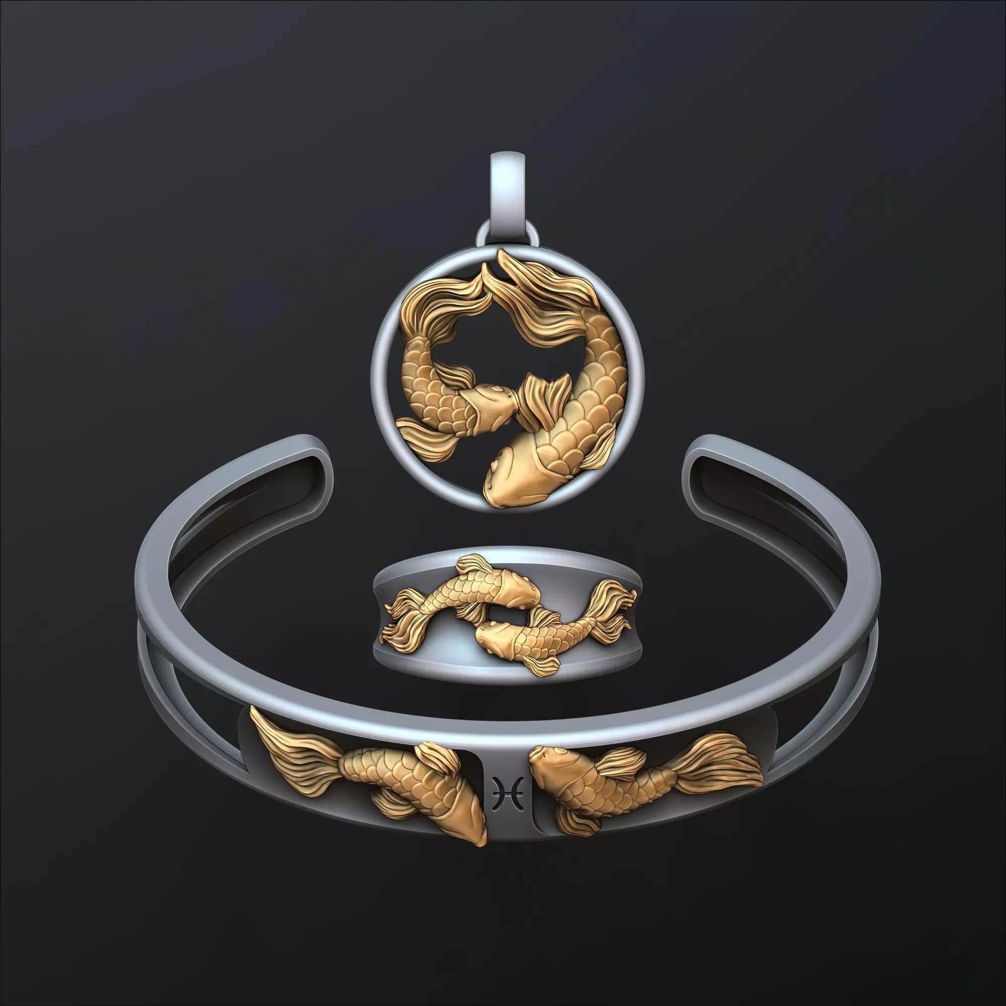 Zodiac Horoscope Pisces ring pendant bracelet collection 3D print model_0