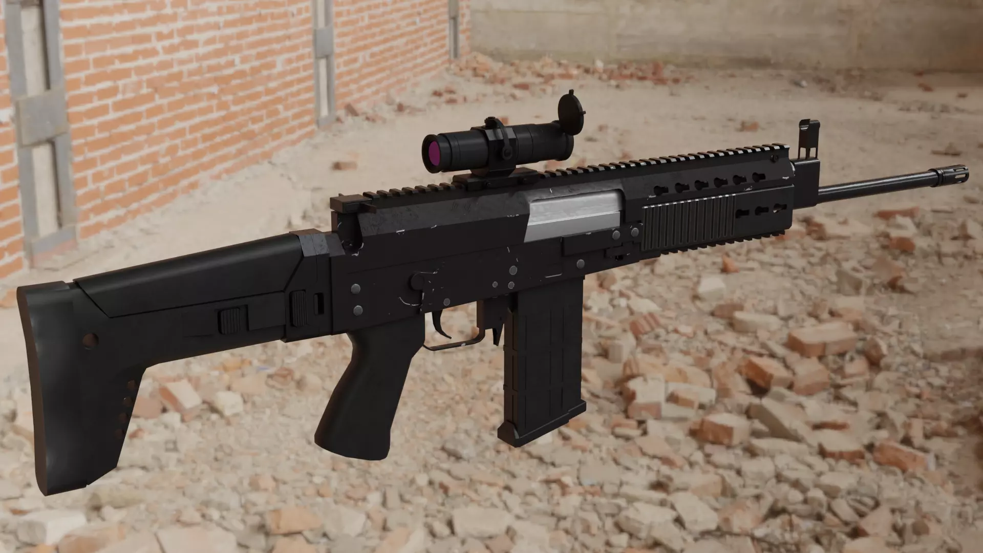 Modern military assault rifle with optic Low-poly 3D model_0