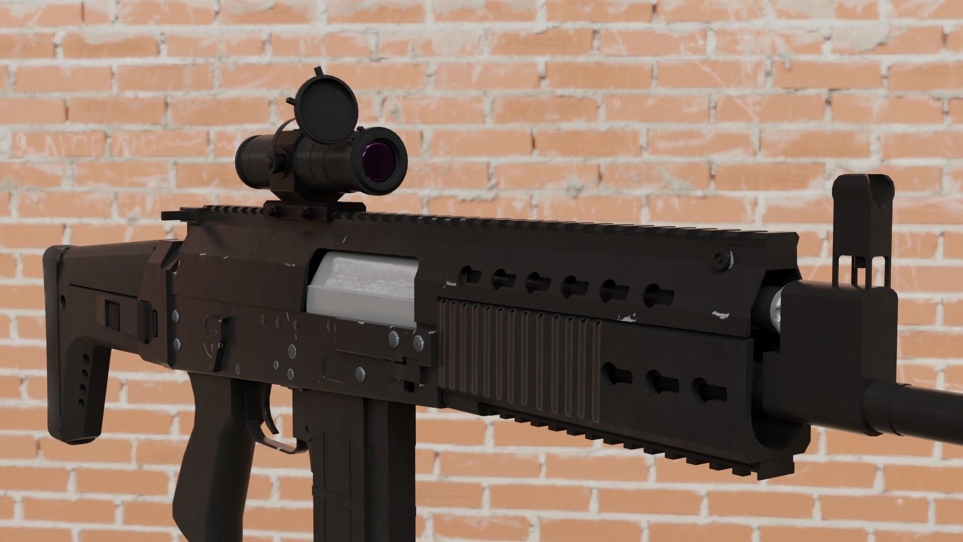 Modern military assault rifle with optic Low-poly 3D model_5