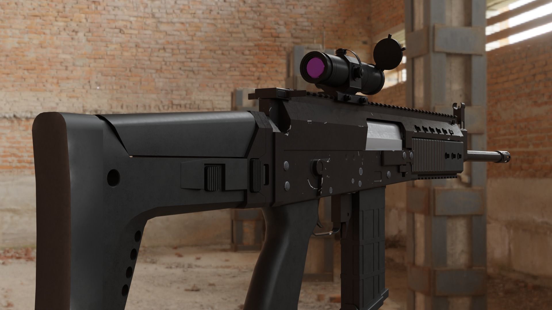 Modern military assault rifle with optic Low-poly 3D model_9