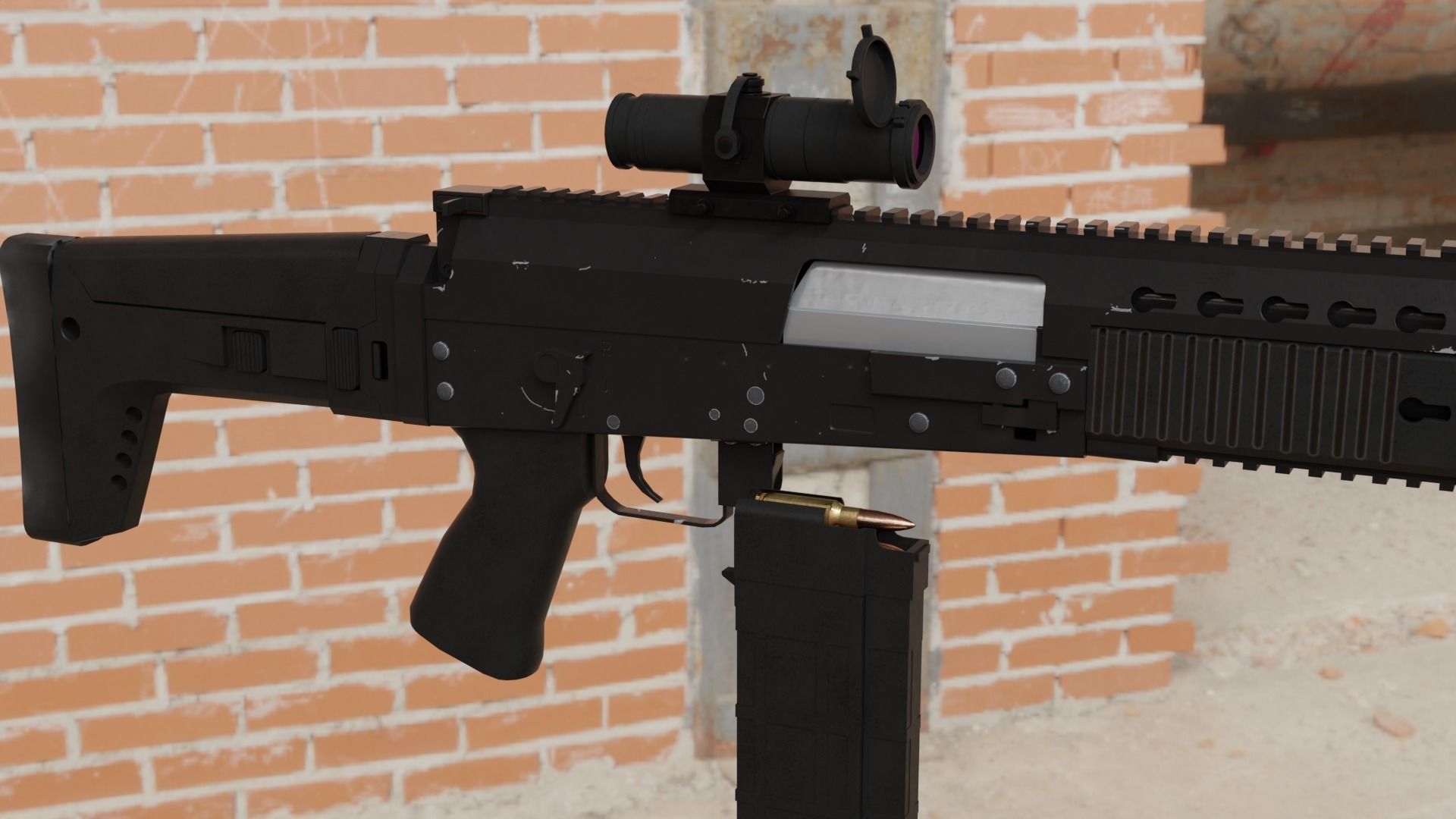 Modern military assault rifle with optic Low-poly 3D model_2